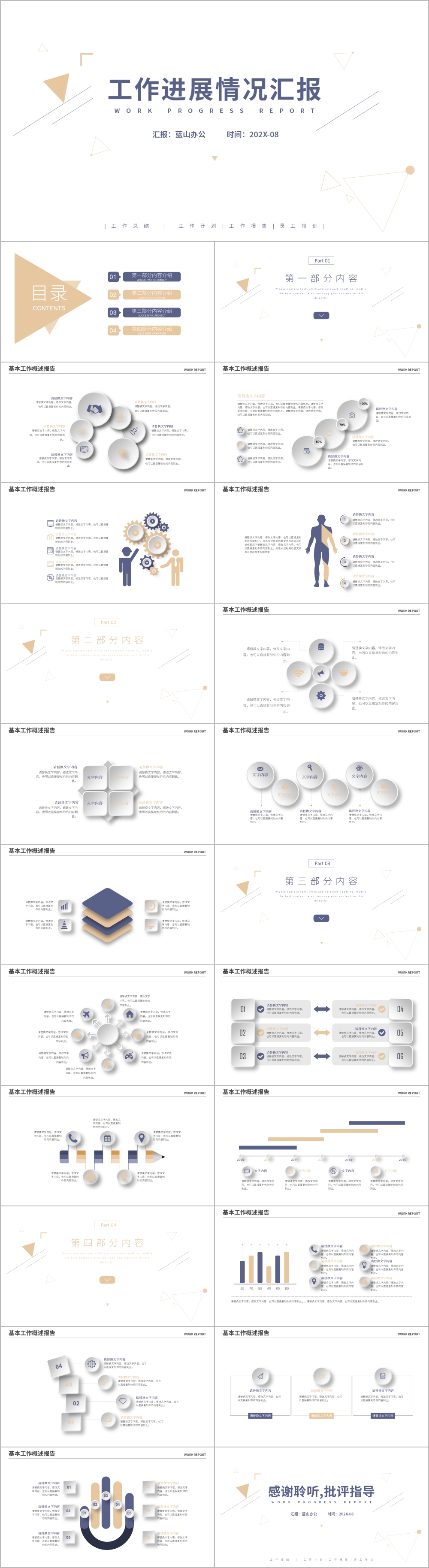 商务极简工作进展情况汇报PPT模板
