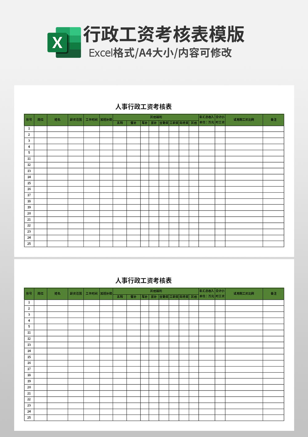 人事行政工资考核表模板