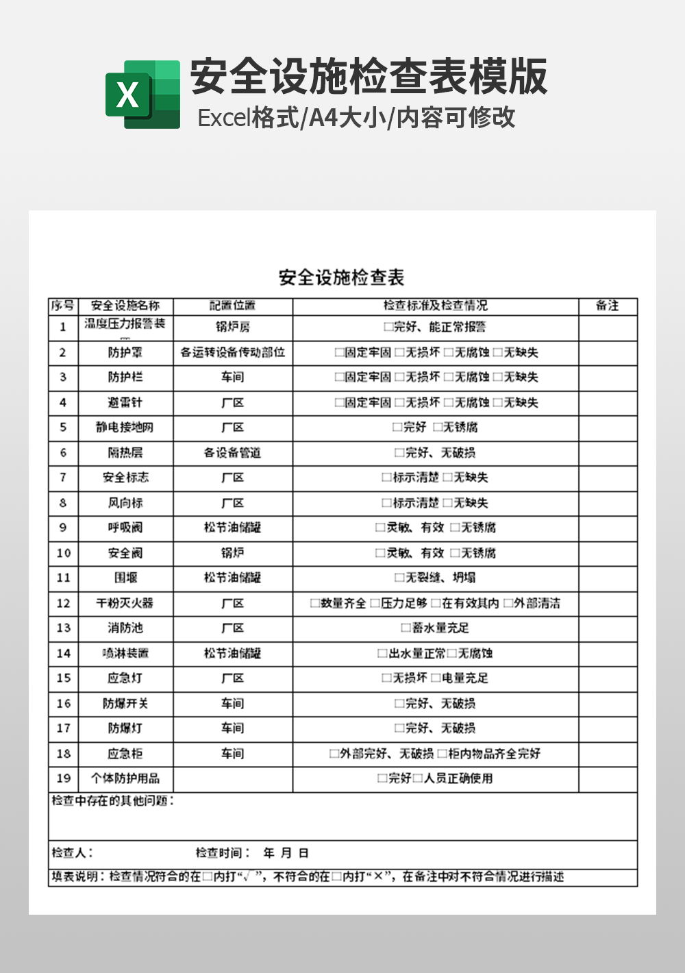 通用安全设施检查表模板