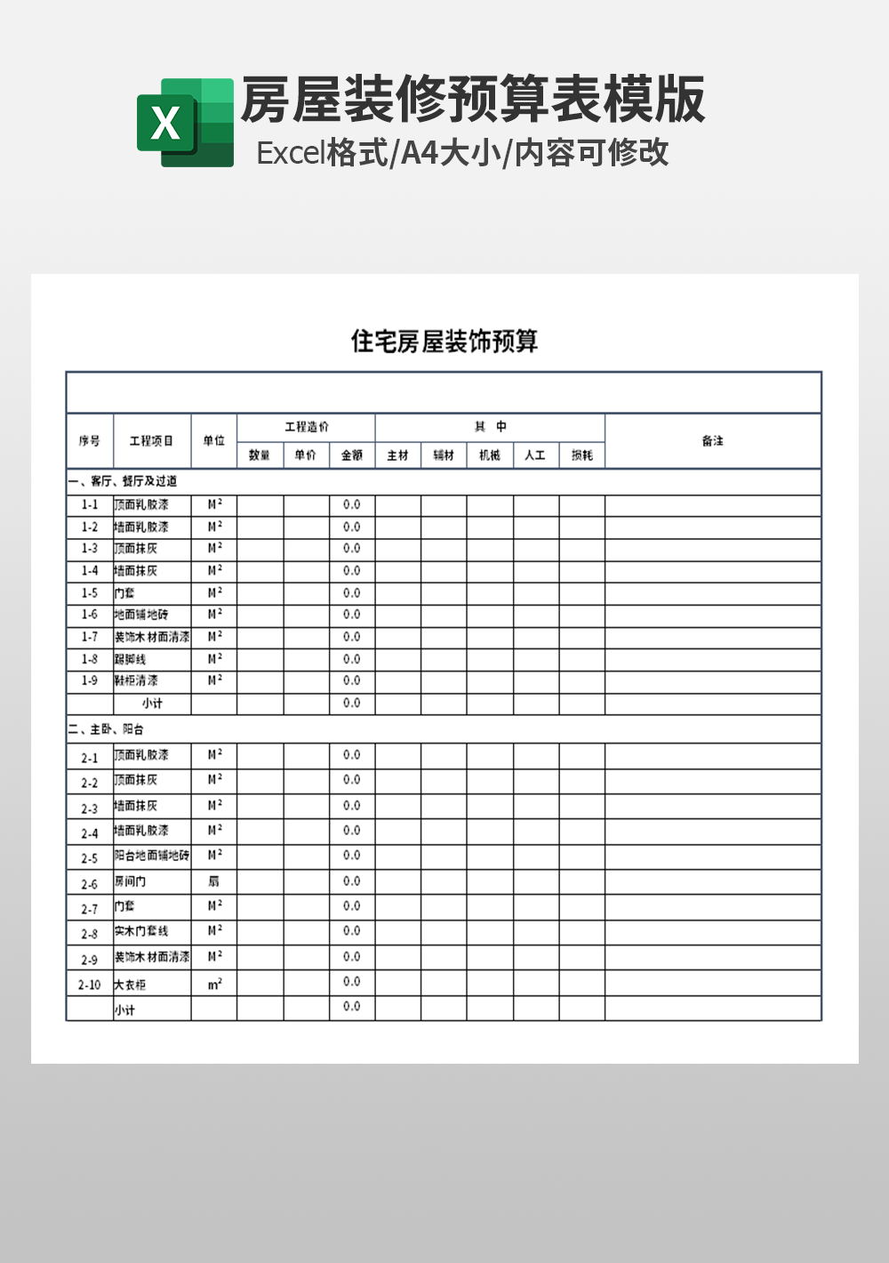 住宅房屋装饰预算模板