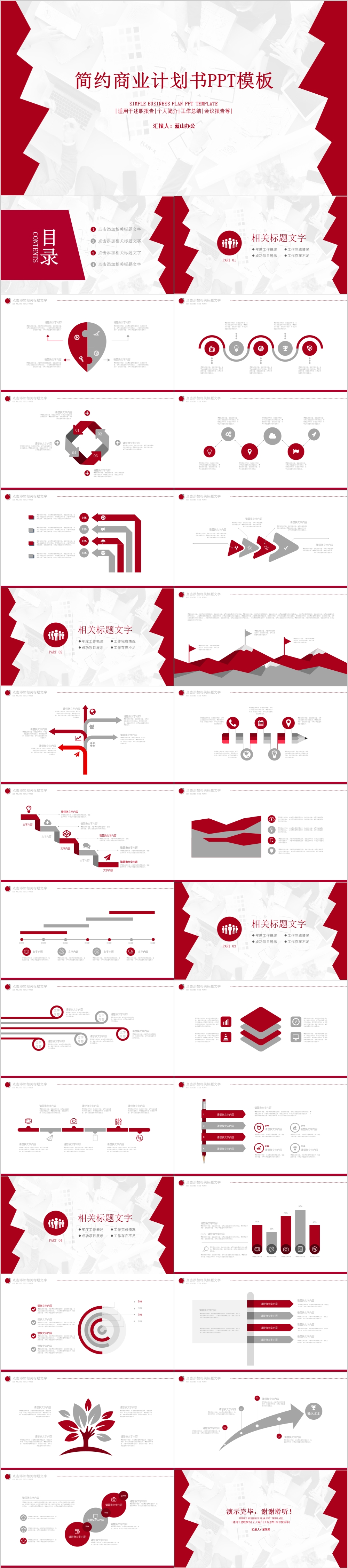 红色极简简约商业计划书PPT模板