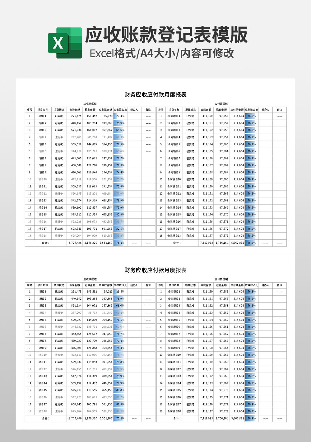 财务应收应付款月度报表