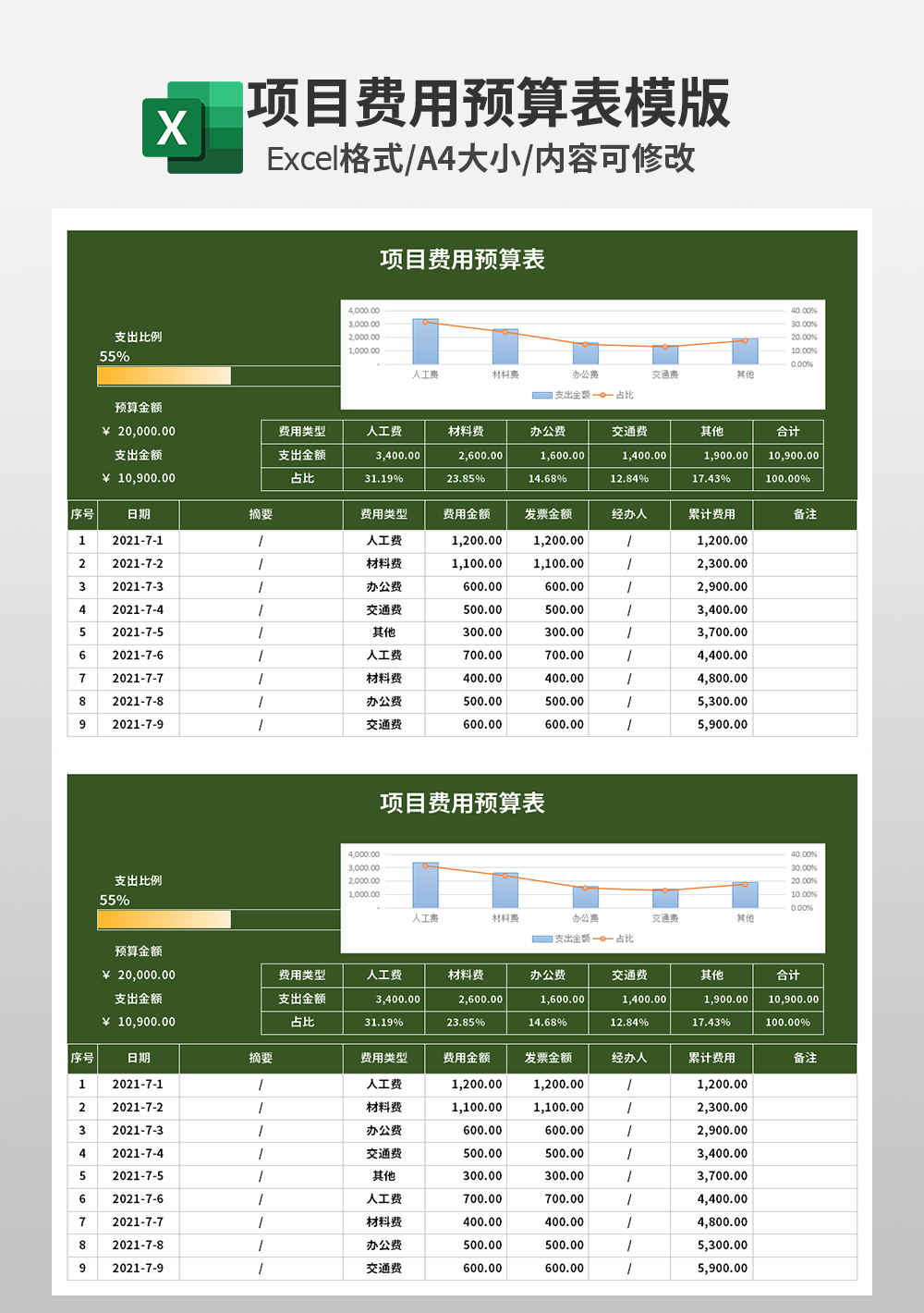 财务会计项目费用预算表模板