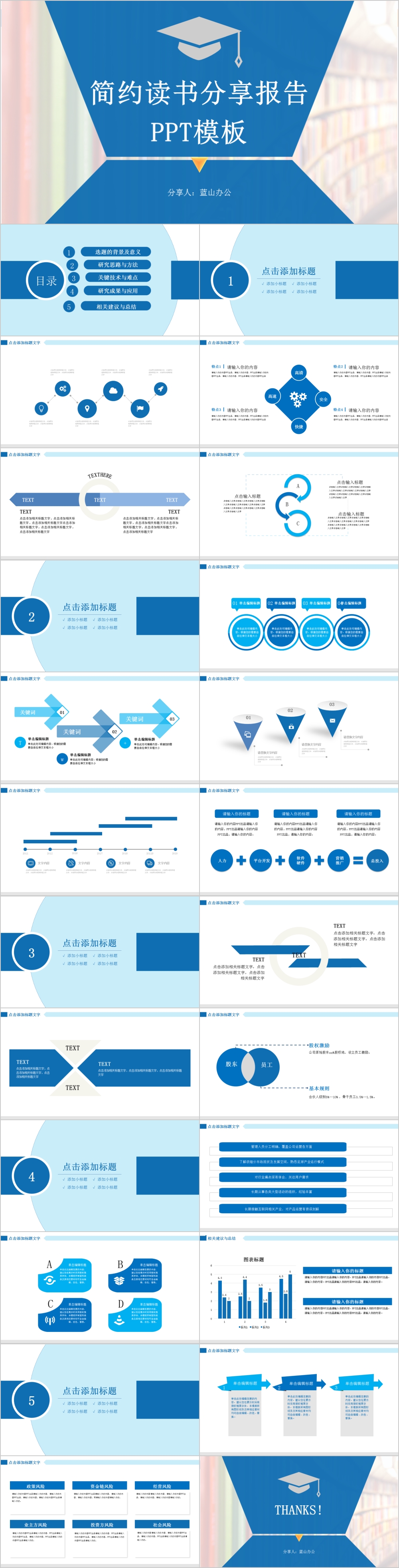 通用蓝色简约读书分享PPT模板