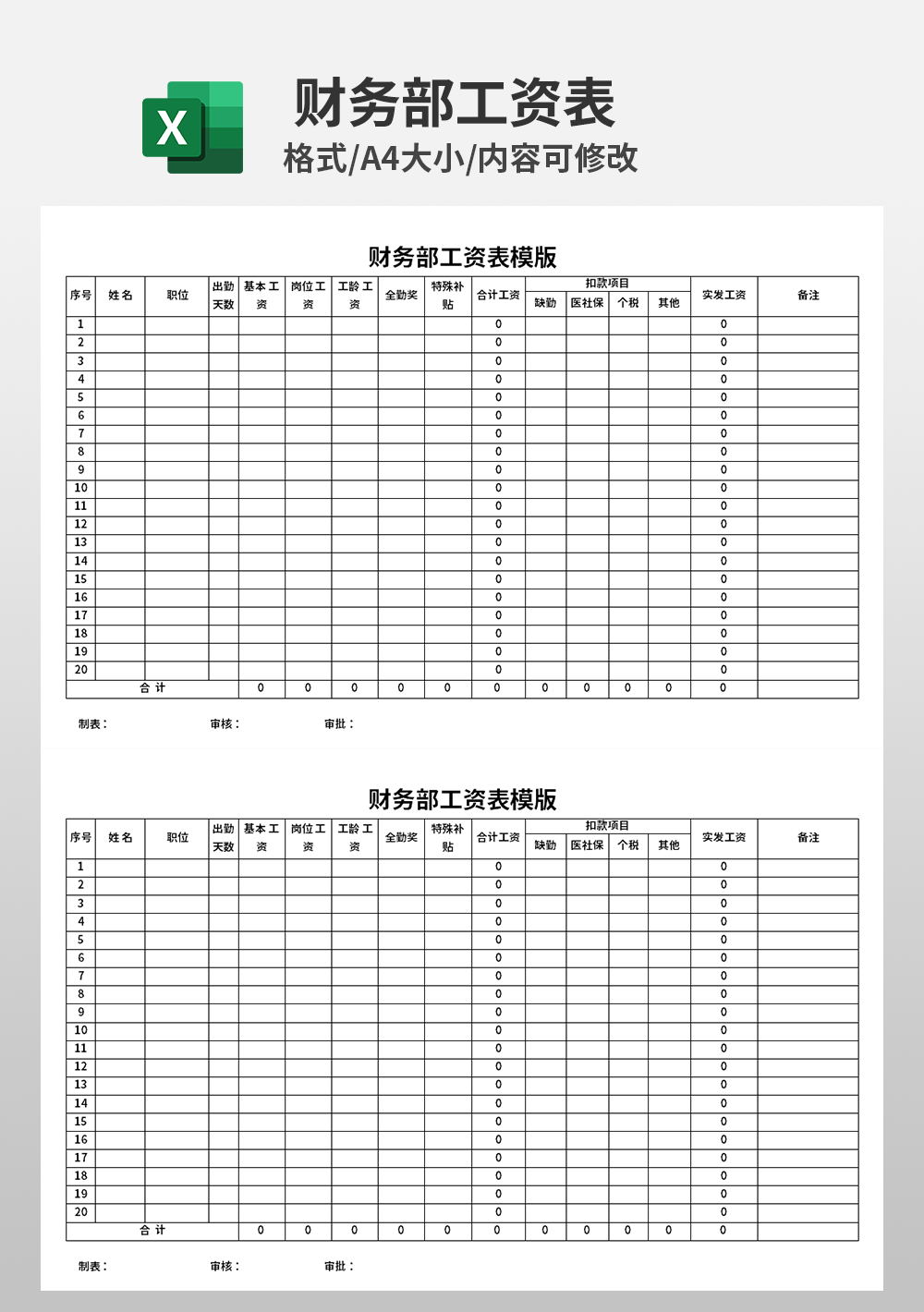 财务部人事工资表模板