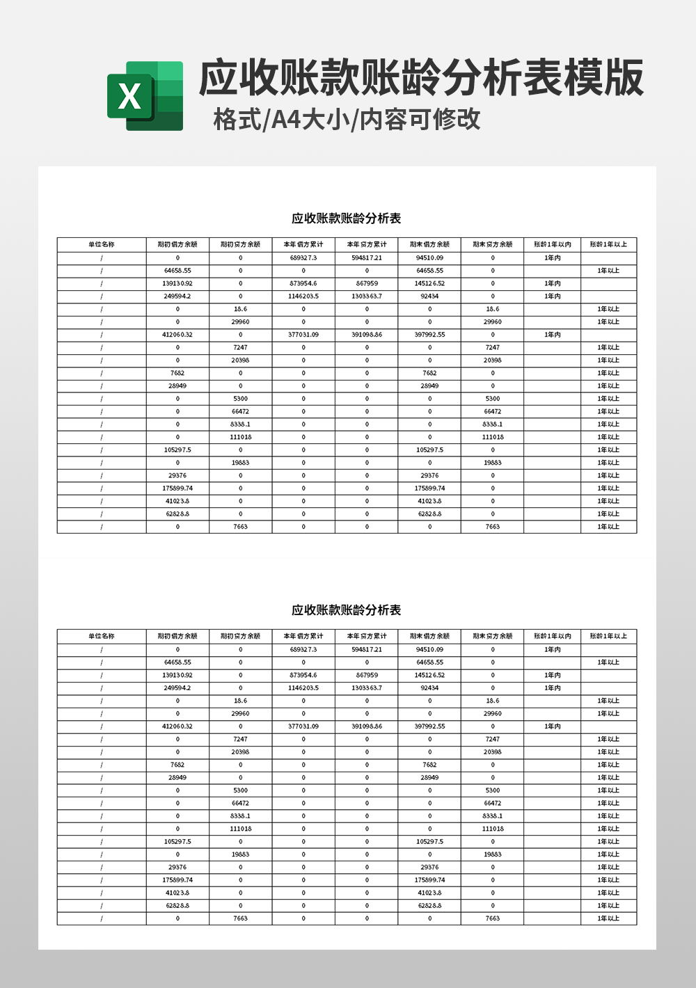 应收账款excel账龄分析表模板