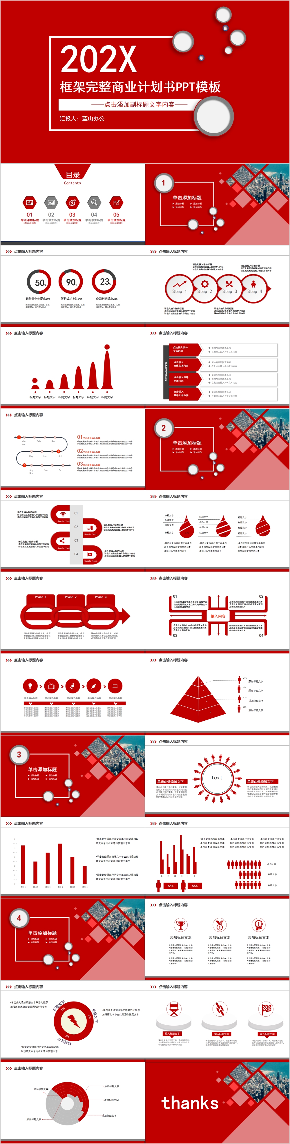 红色创意完整商业计划书PPT模板
