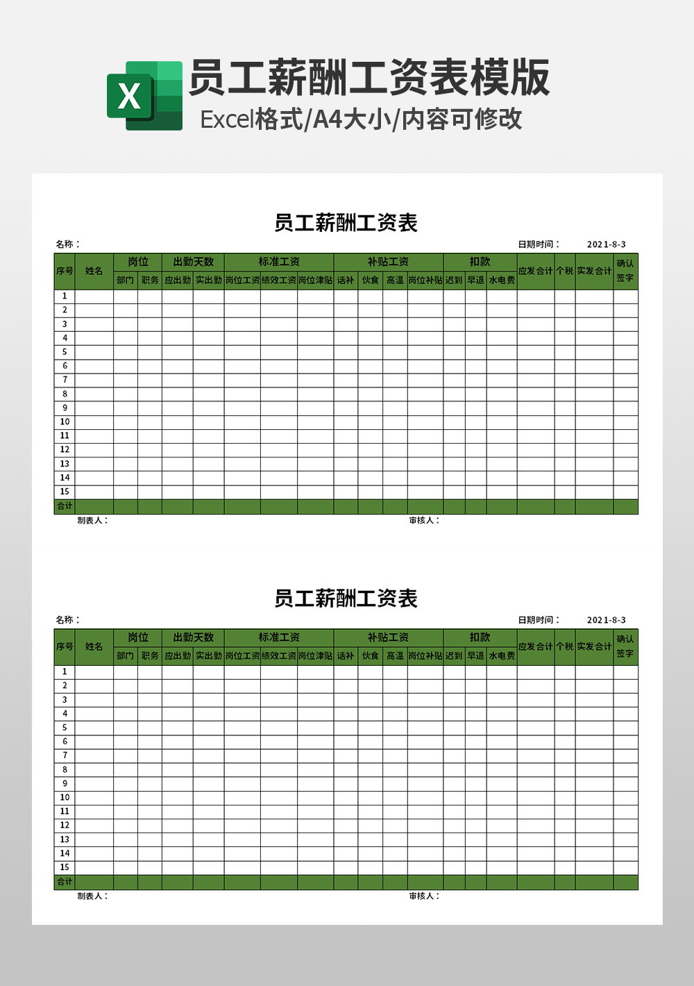 企业员工薪酬工资表