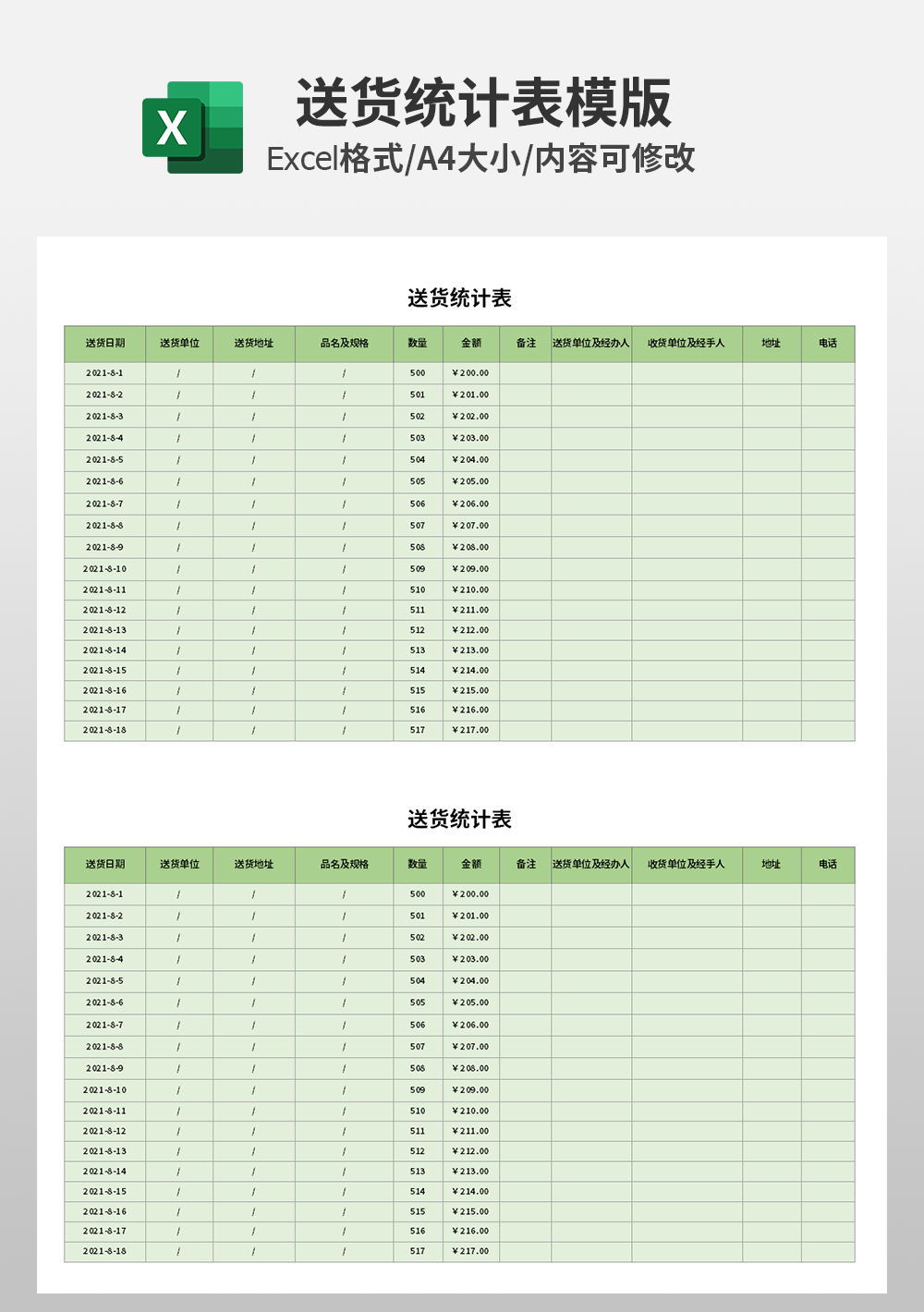 通用仓库送货统计表模板