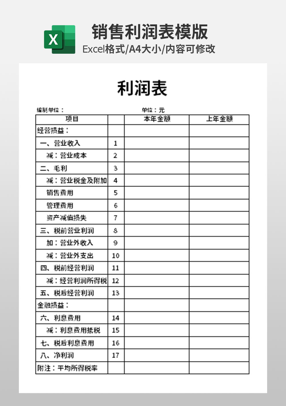 通用财务会计利润表模板