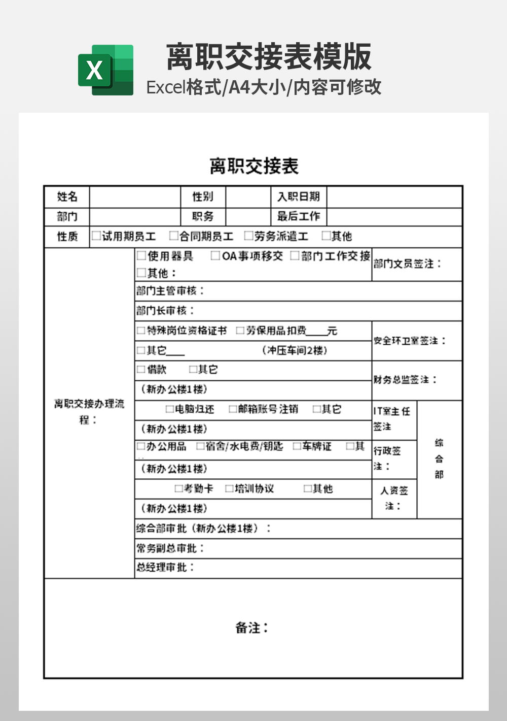 人力資源離職交接表模板