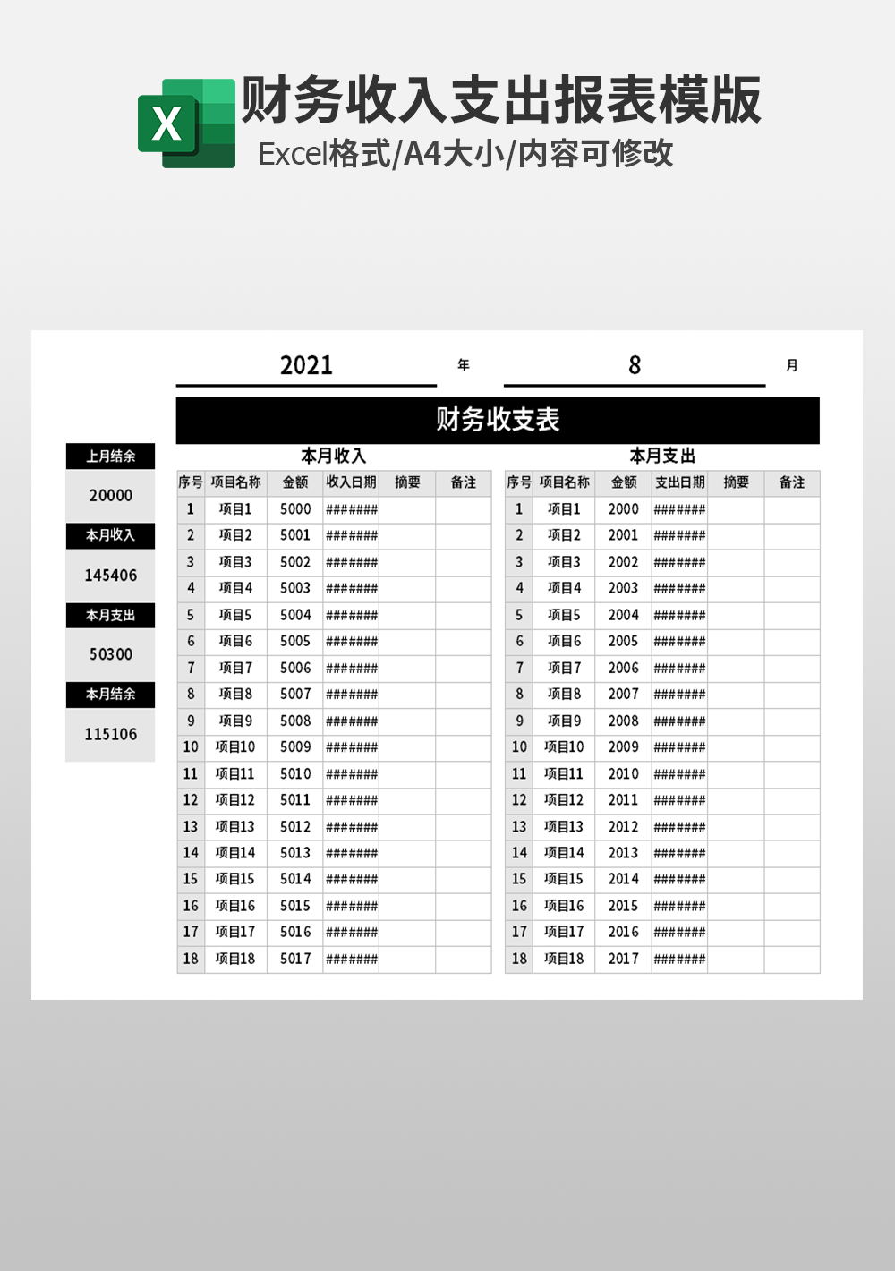 公司财务收支表模板