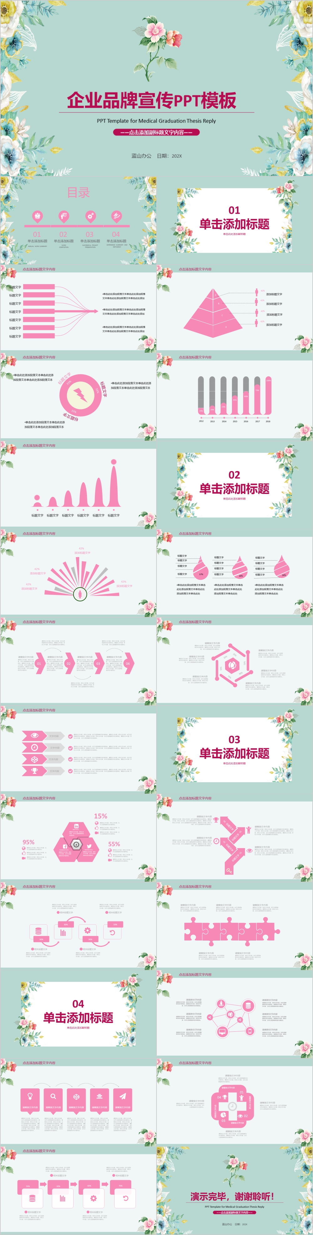 花朵小清新风格企业品牌宣传PPT模板