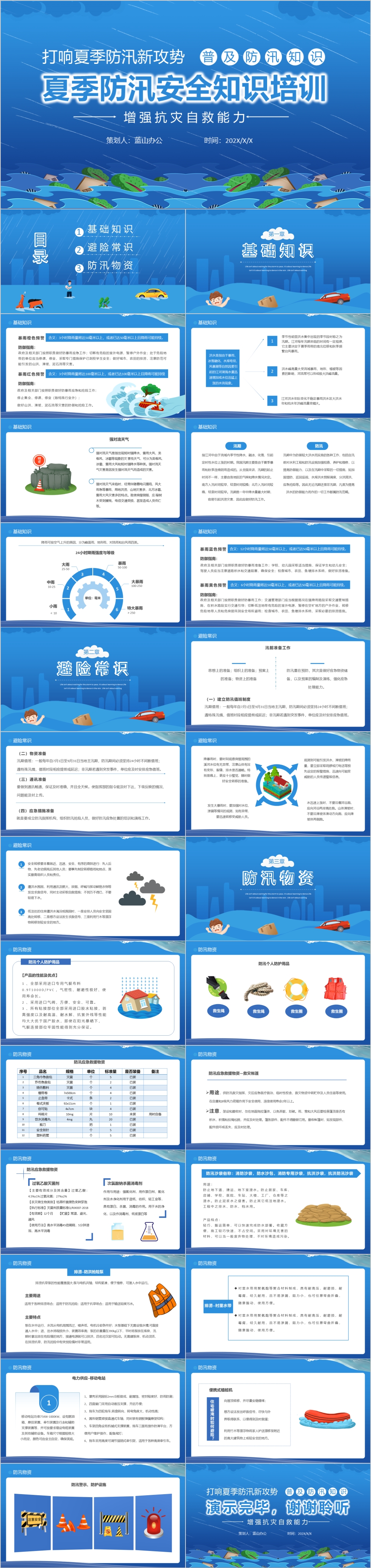 蓝色卡通风夏季防汛安全知识培训PPT模板