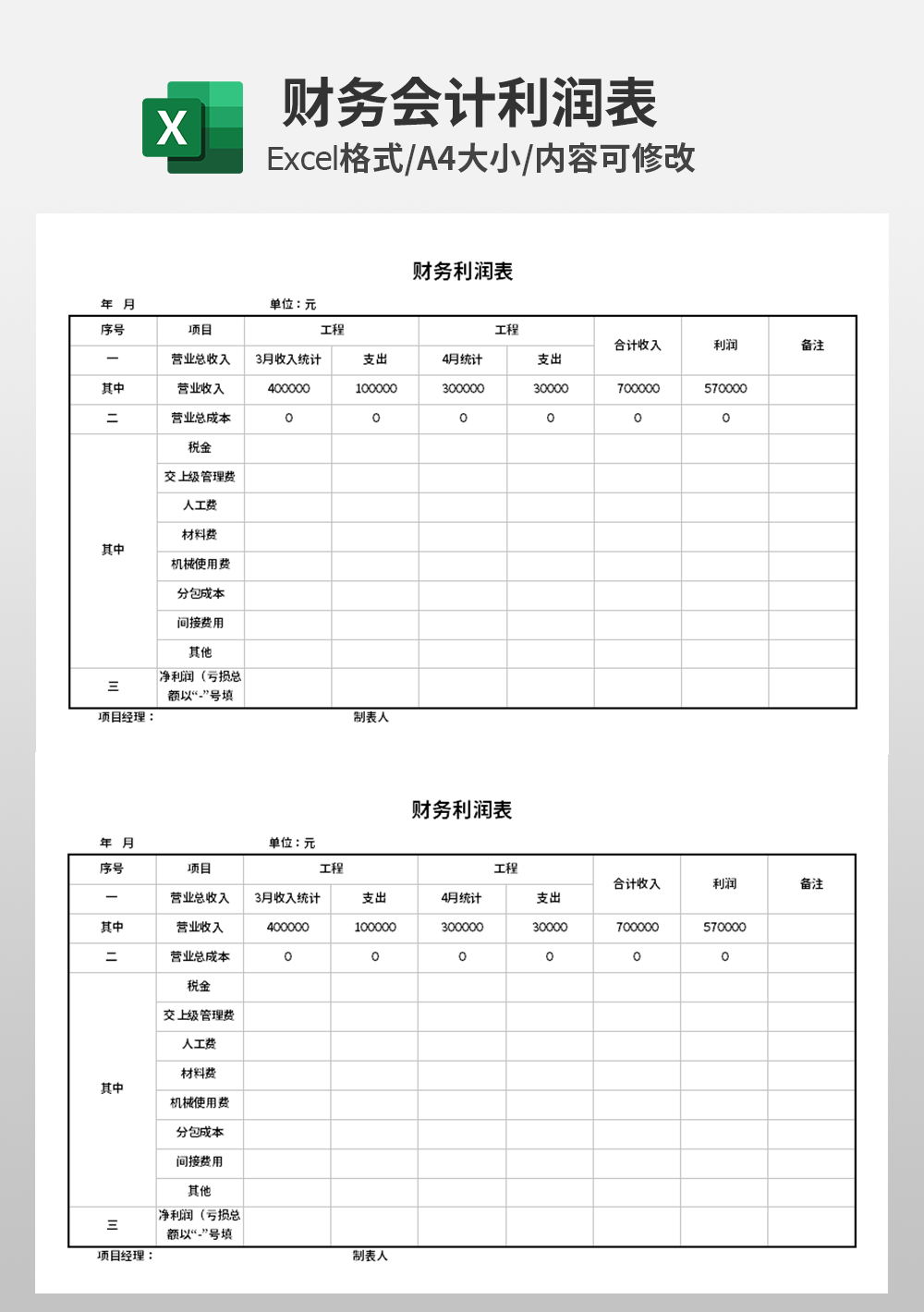 會(huì)計(jì)財(cái)務(wù)部利潤(rùn)表模板