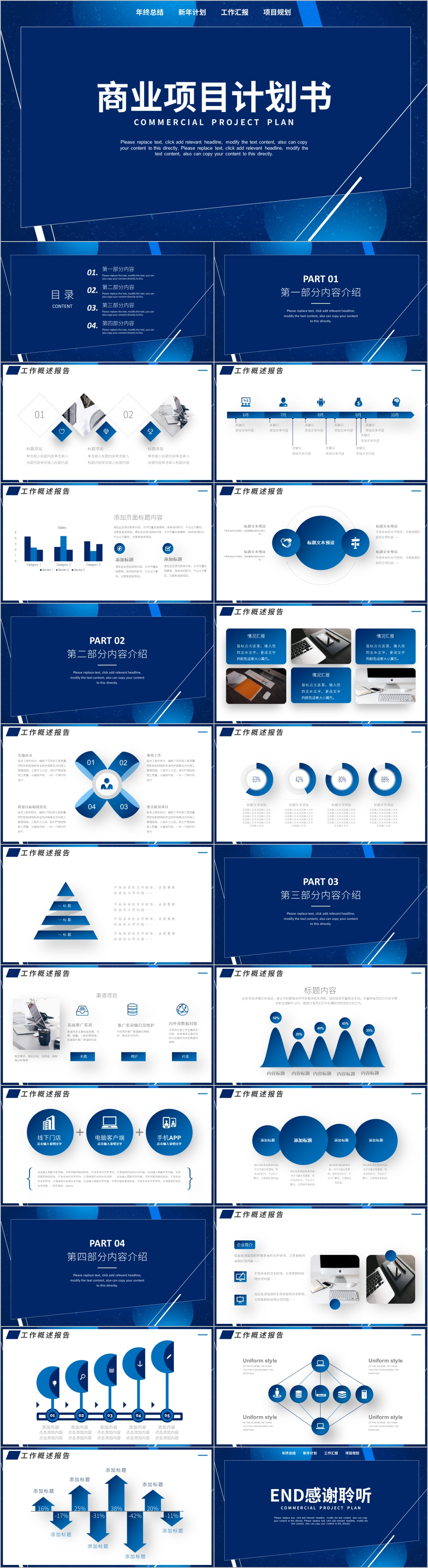 蓝色科技风背景商业项目计划书PPT模板