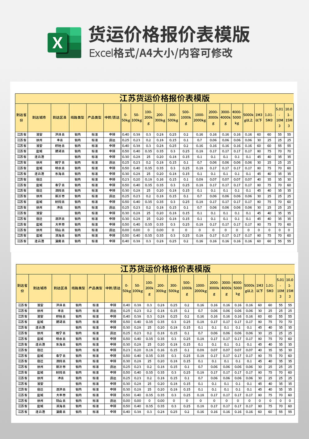 江蘇貨運(yùn)價格報價表模板