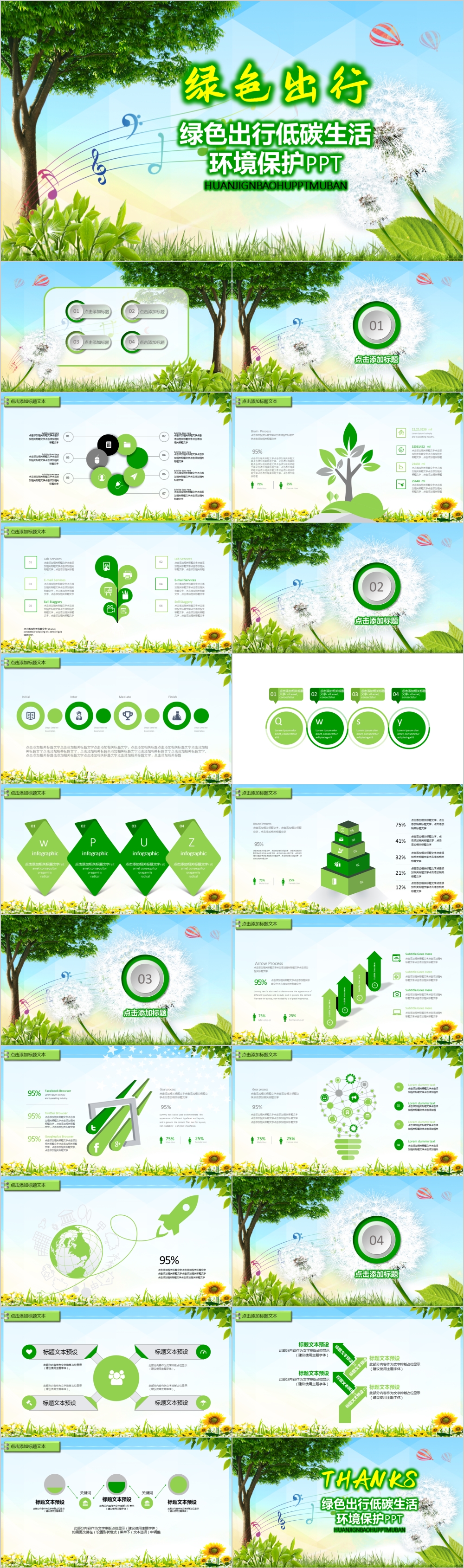 绿色小清新绿色出行低碳生活环境保护PPT模板