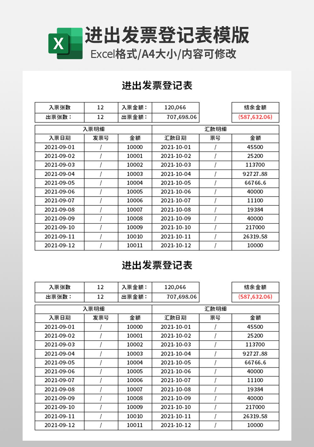 进出发票登记表模板