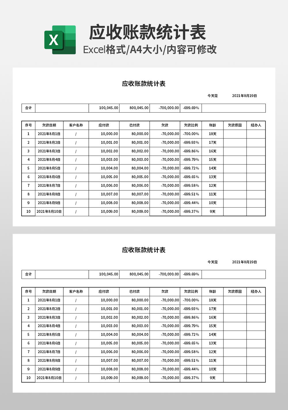 通用财务应收账款统计表模板