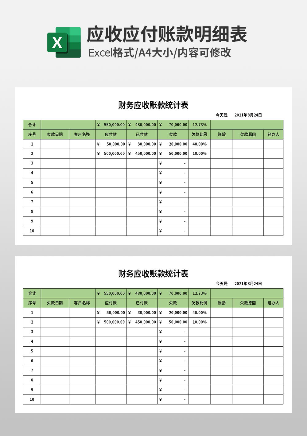 财务管理应收账款统计表模板