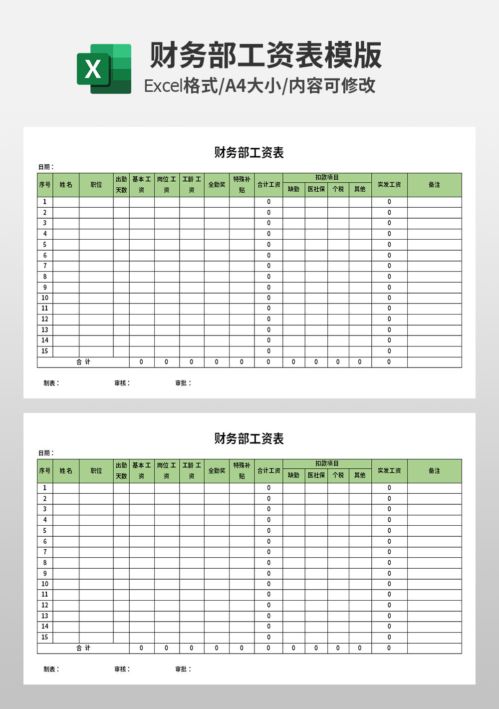 公司人事部财务部工资表模板