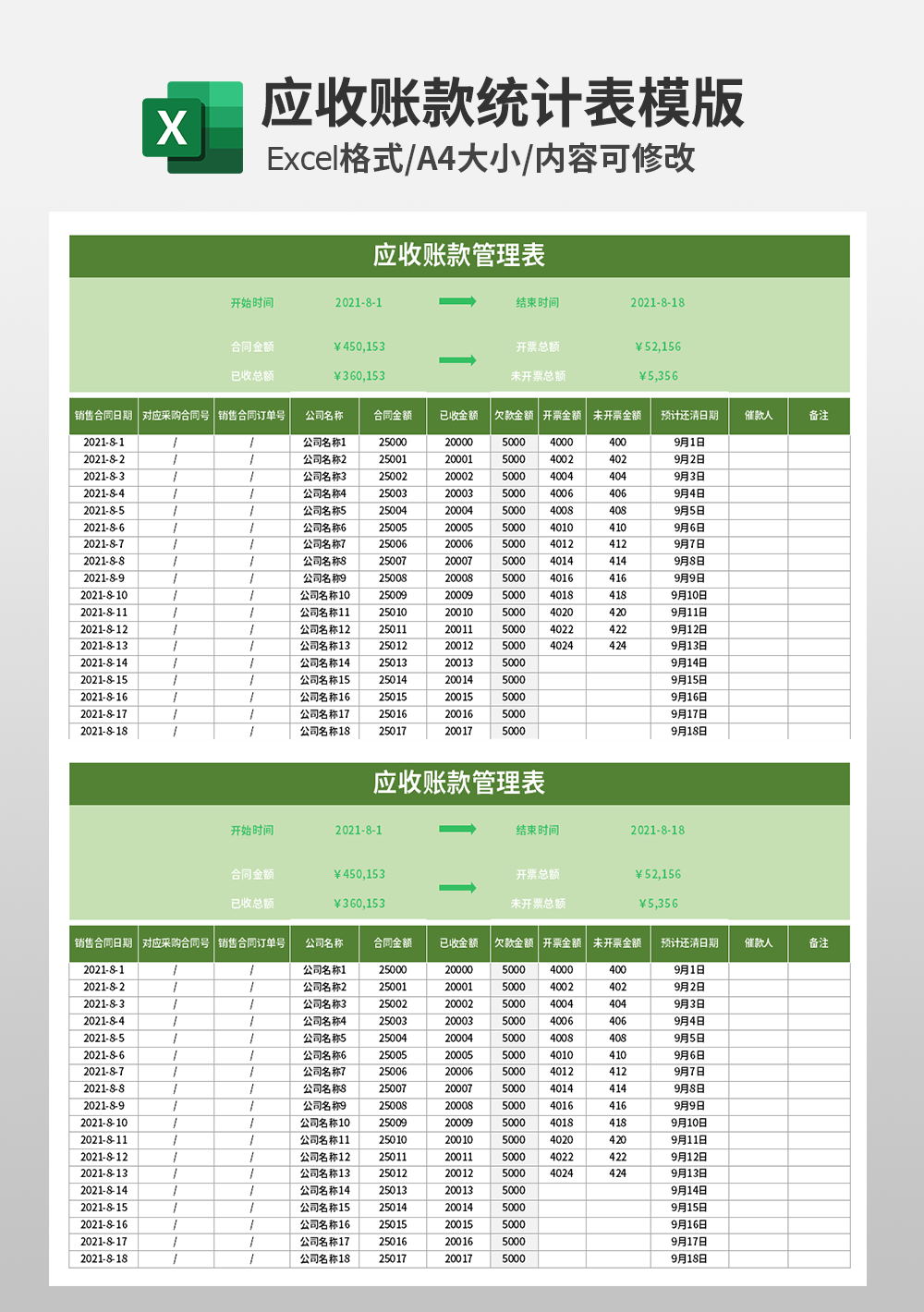 公司应收账款管理表模板