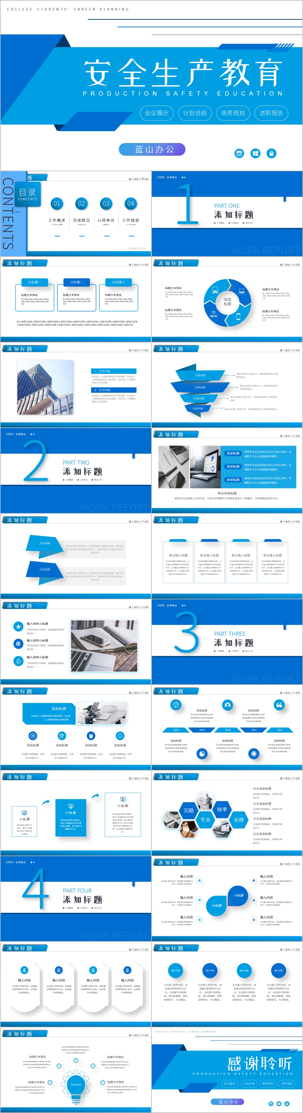 蓝色安全生产工作汇报总结PPT模板