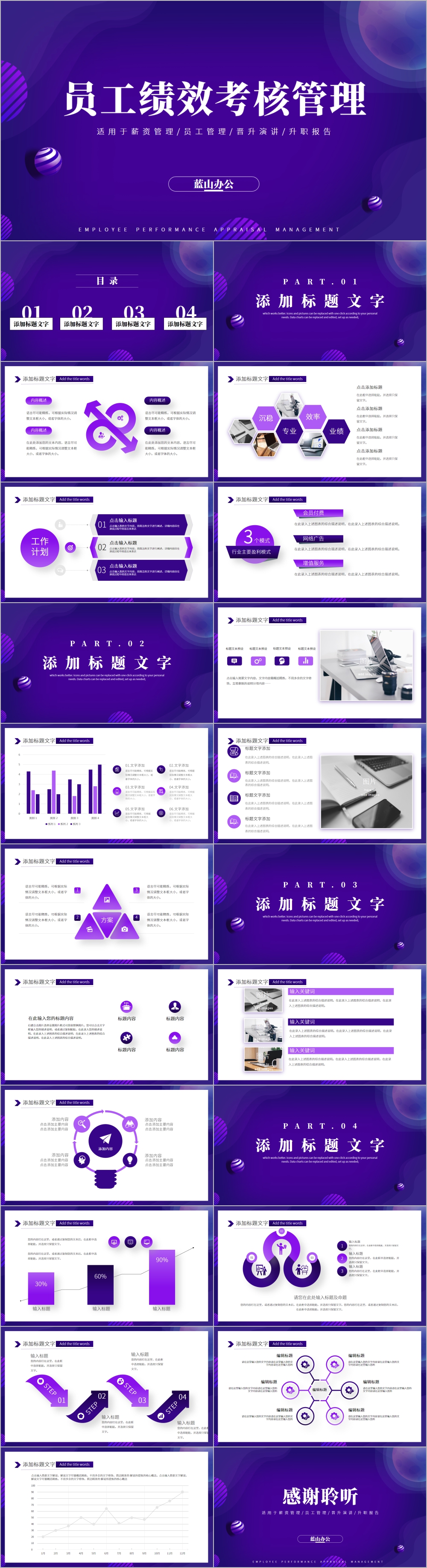 紫色企业公司KPI员工绩效考核管理PPT模板