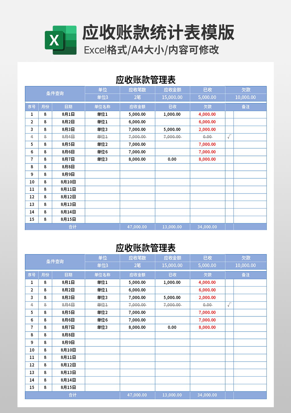 企业公司应收账款管理表模板