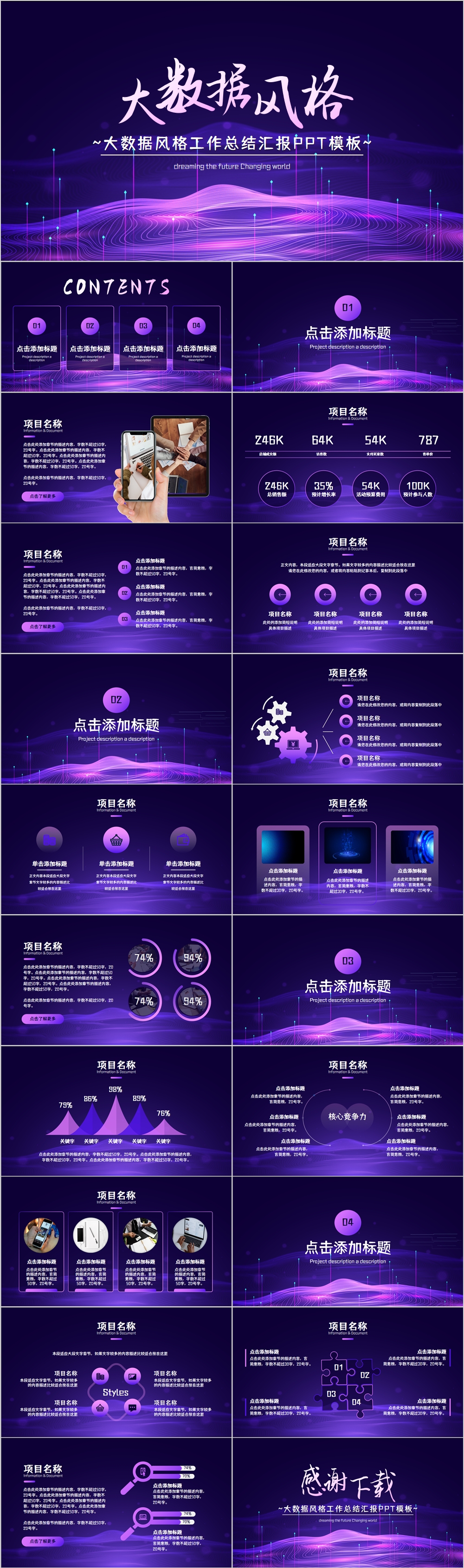 大数据风格工作总结汇报PPT模板