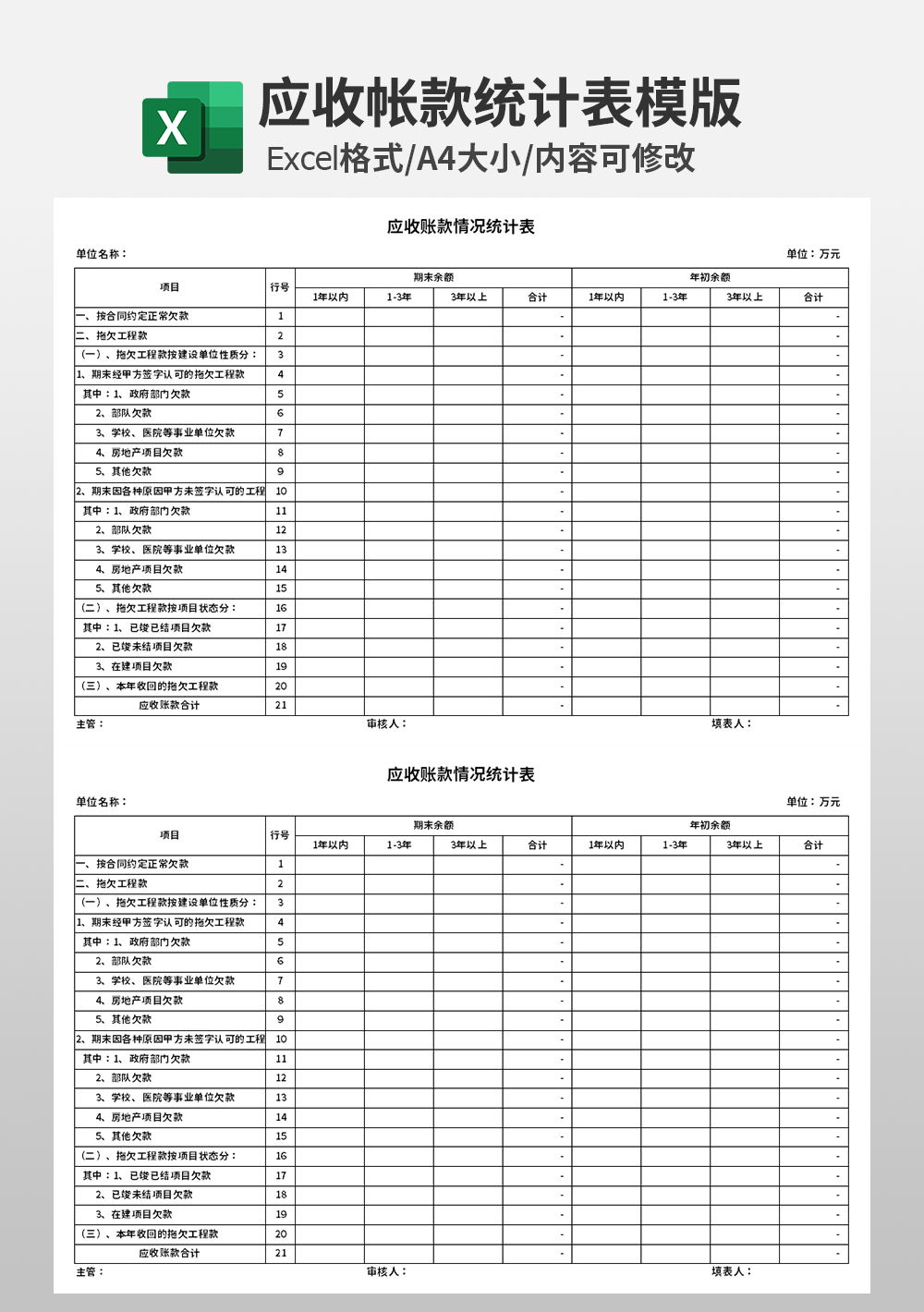 应收账款情况统计表模板