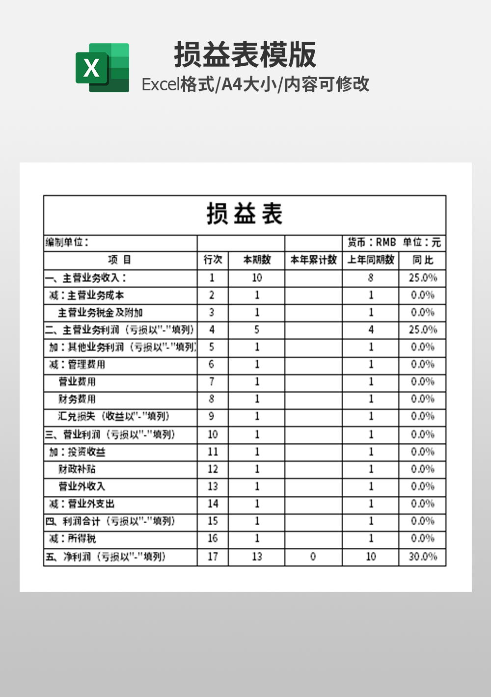 企业公司损益表模板