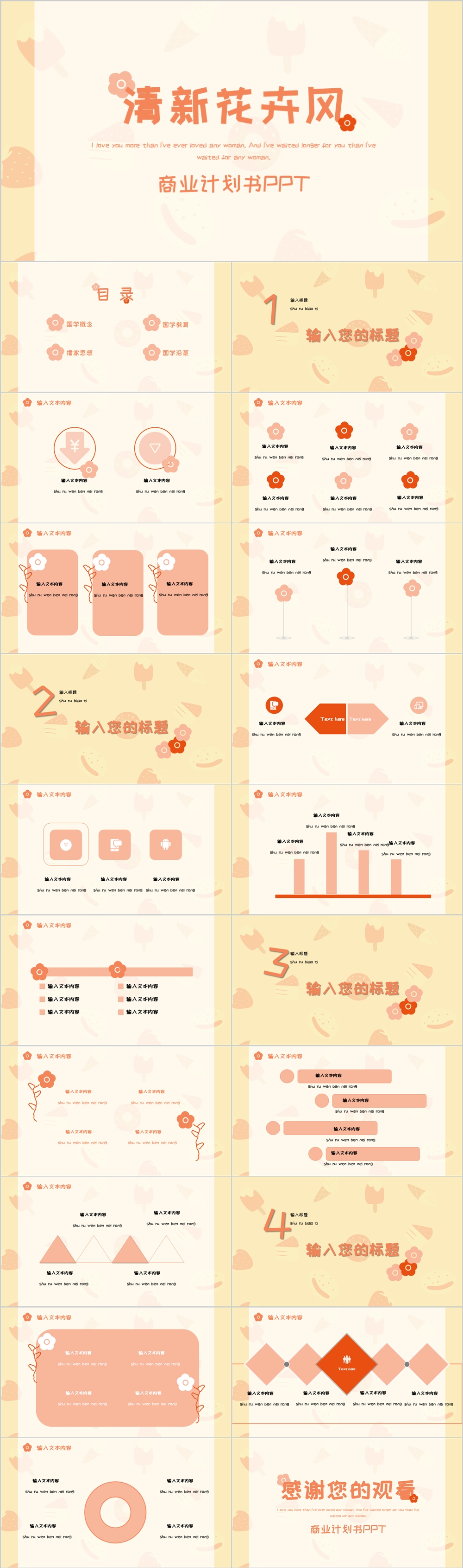 黄色系清新花卉风商业计划书PPT模板