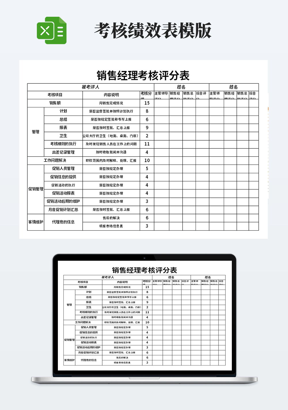 销售经理考核评分表模板