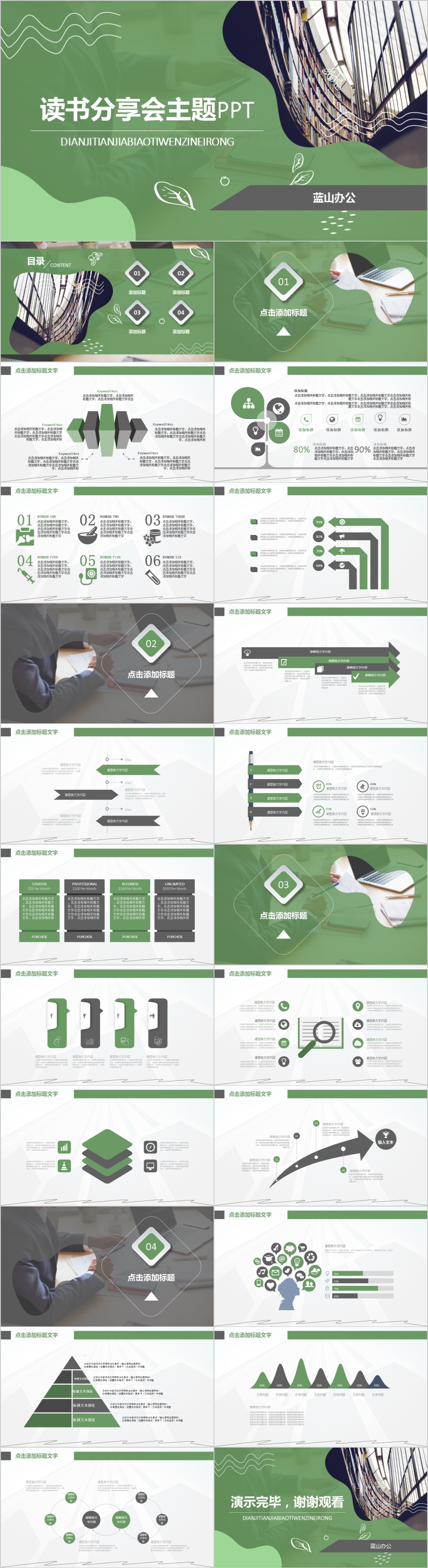 绿色简约风读书分享会主题PPT模板