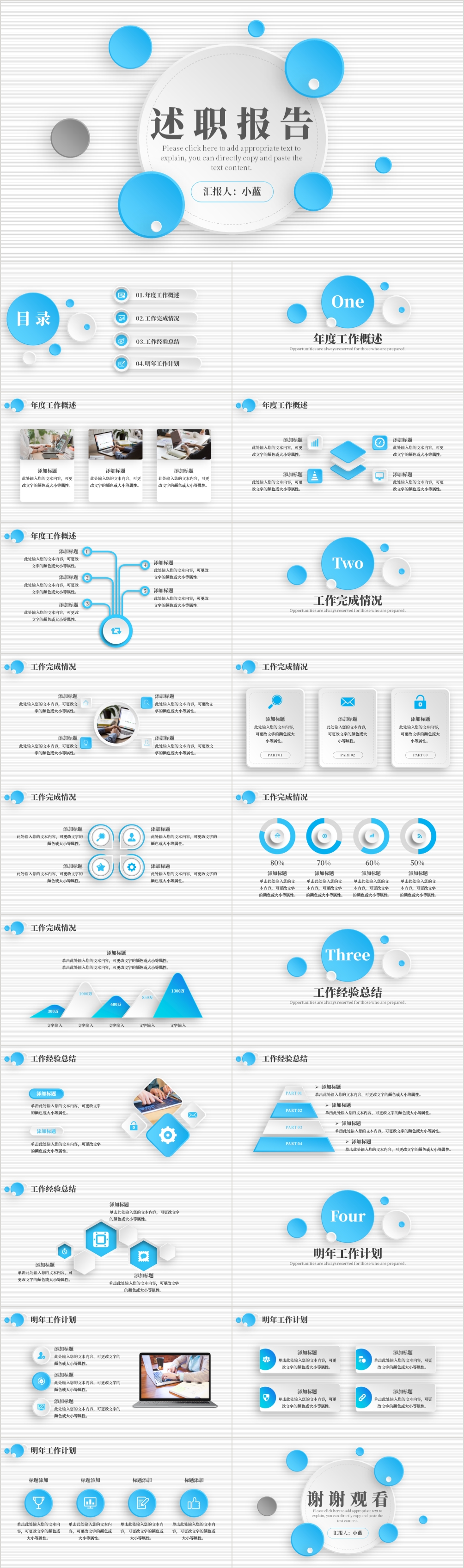 蓝色微粒体风工作总结述职报告PPT模板