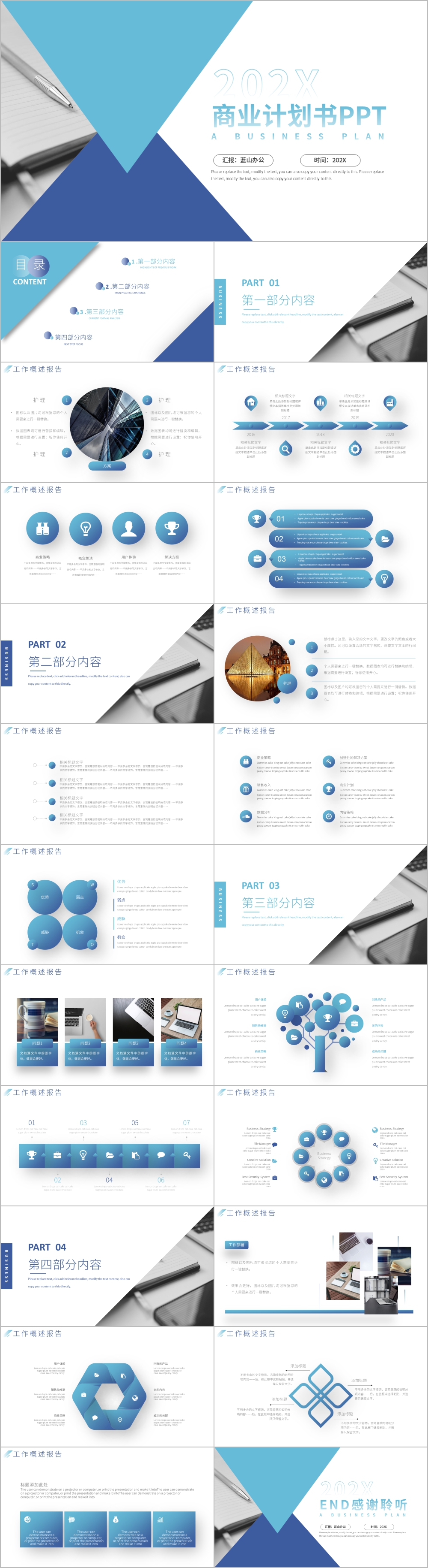 蓝色创业计划商业项目计划书PPT模板