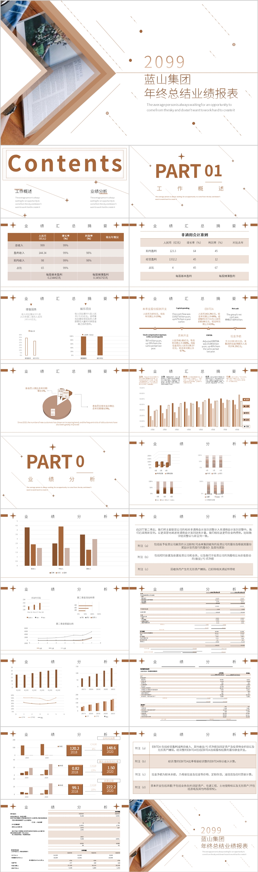 业绩分析综合损益表褐色集团年报PPT模板