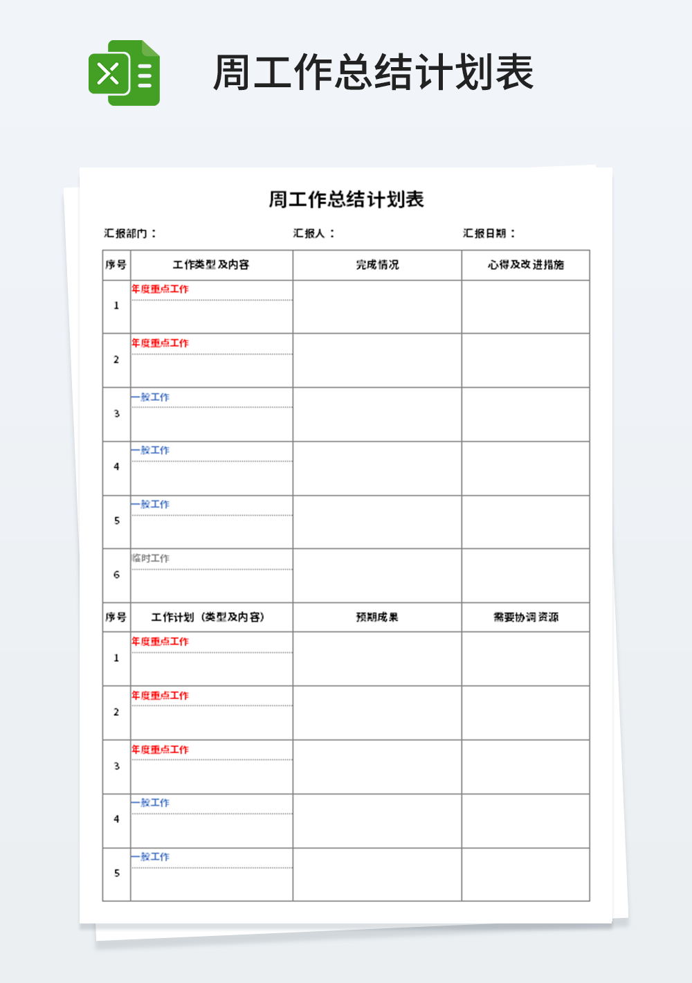 周工作总结计划表