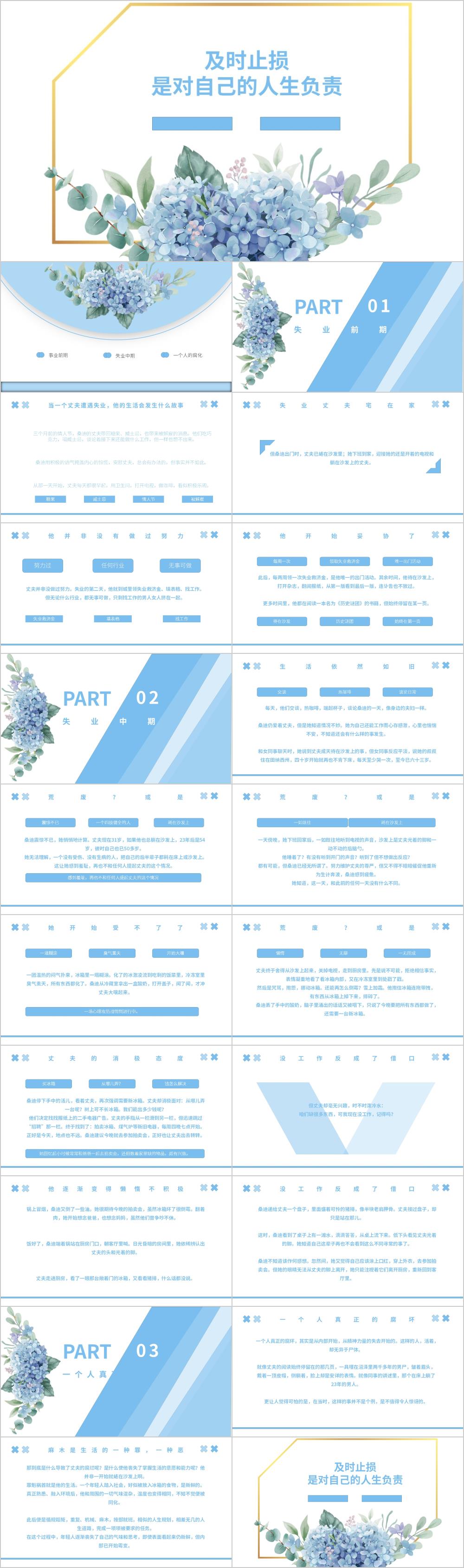 卡佛PPT模板公开课关于阅读清新花束