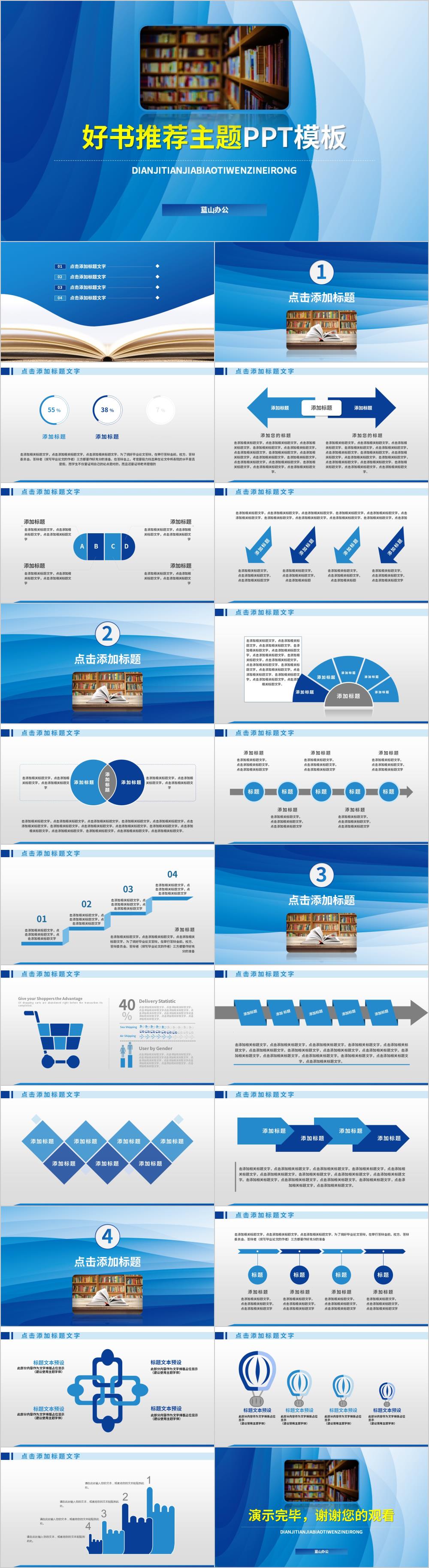 蓝色简约风好书推荐主题PPT模板