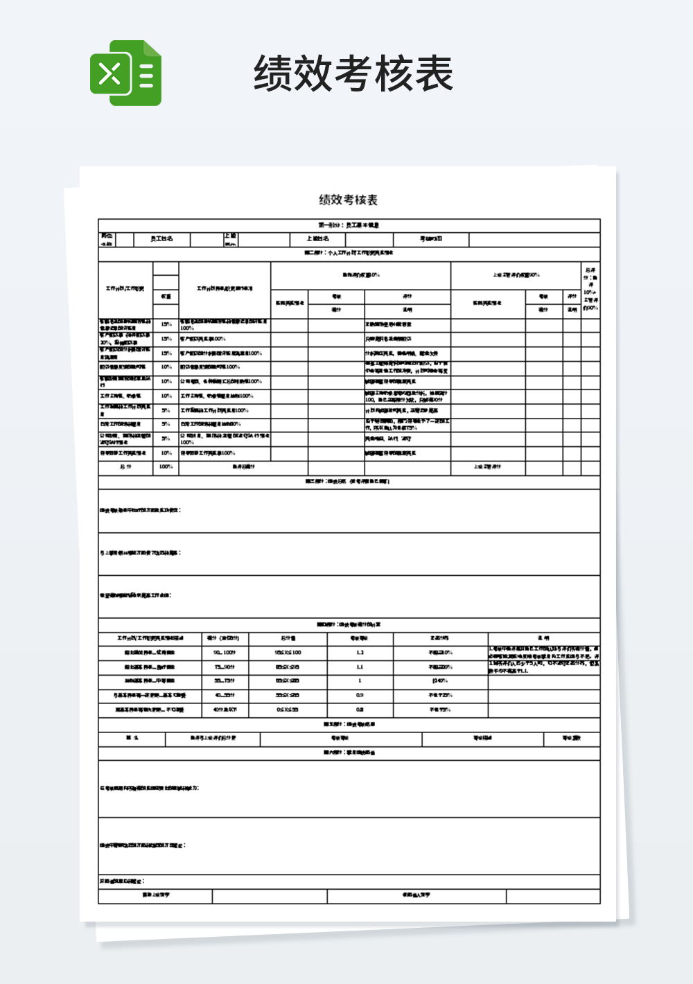 企业员工文员绩效考核表