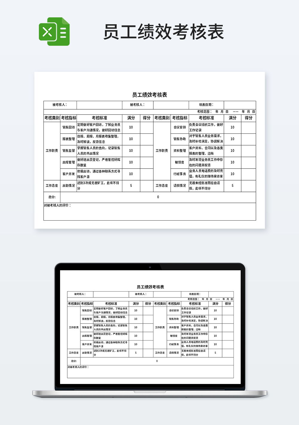 人事部员工绩效考核表