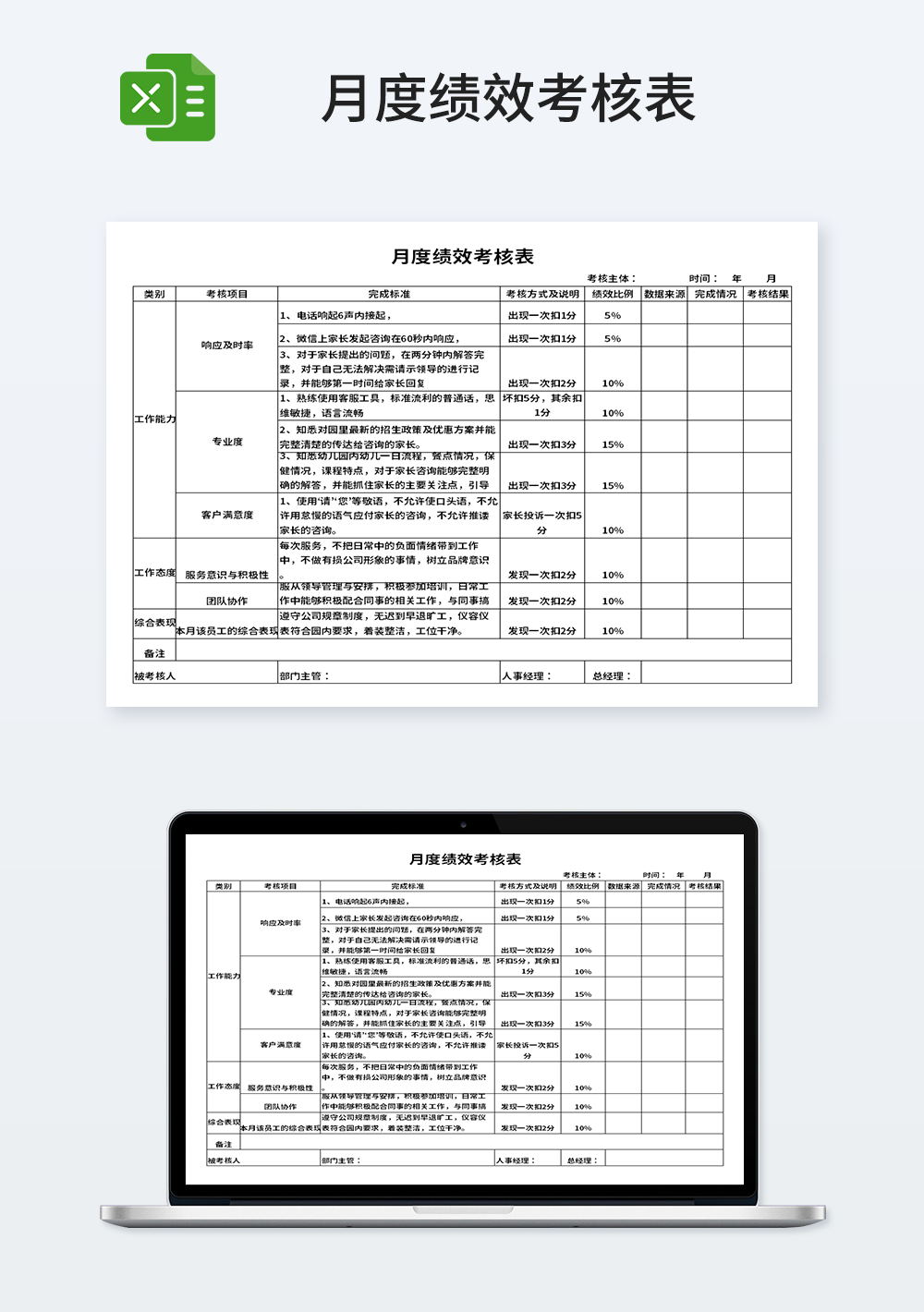 月度管理绩效考核表模板