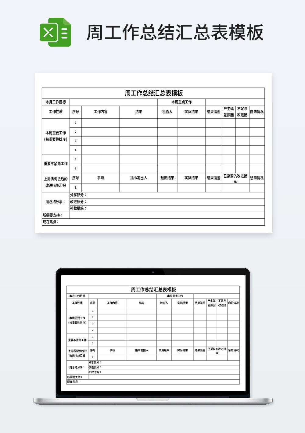 周工作总结汇总表模板